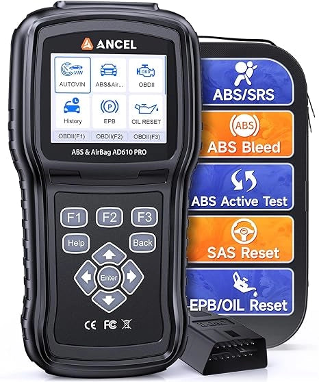 ANCEL AD610 PRO ABS SRS OBD2 Scanner, ABS Bleeding, SAS Calibration, A