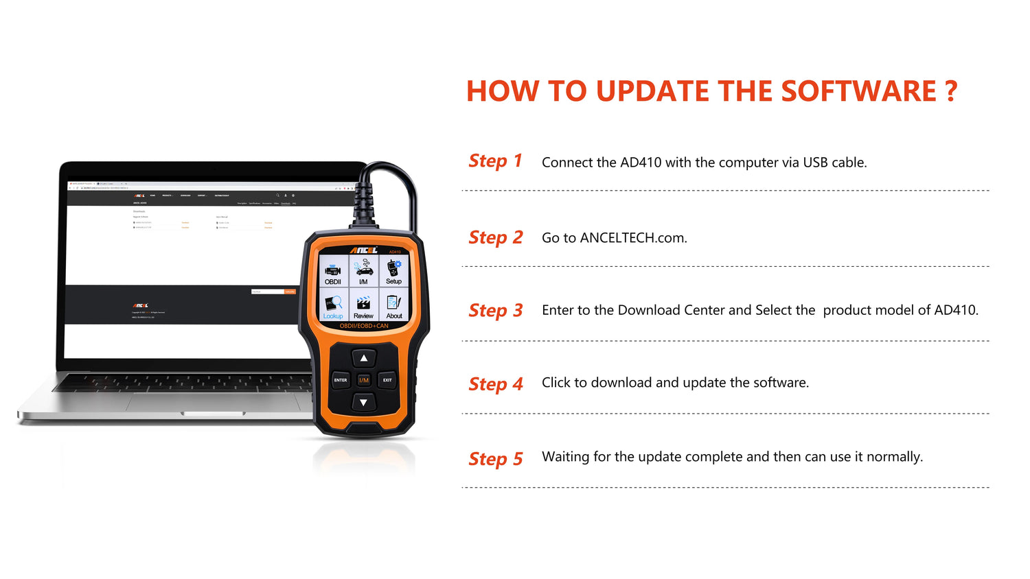 Ancel AD410 software upgrade steps for the code reader for car.