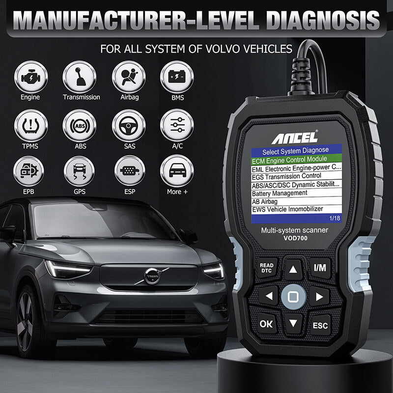 ANCEL VOD700 All System OBD2 Scanner for Volvo Car ABS Bleeding Inject