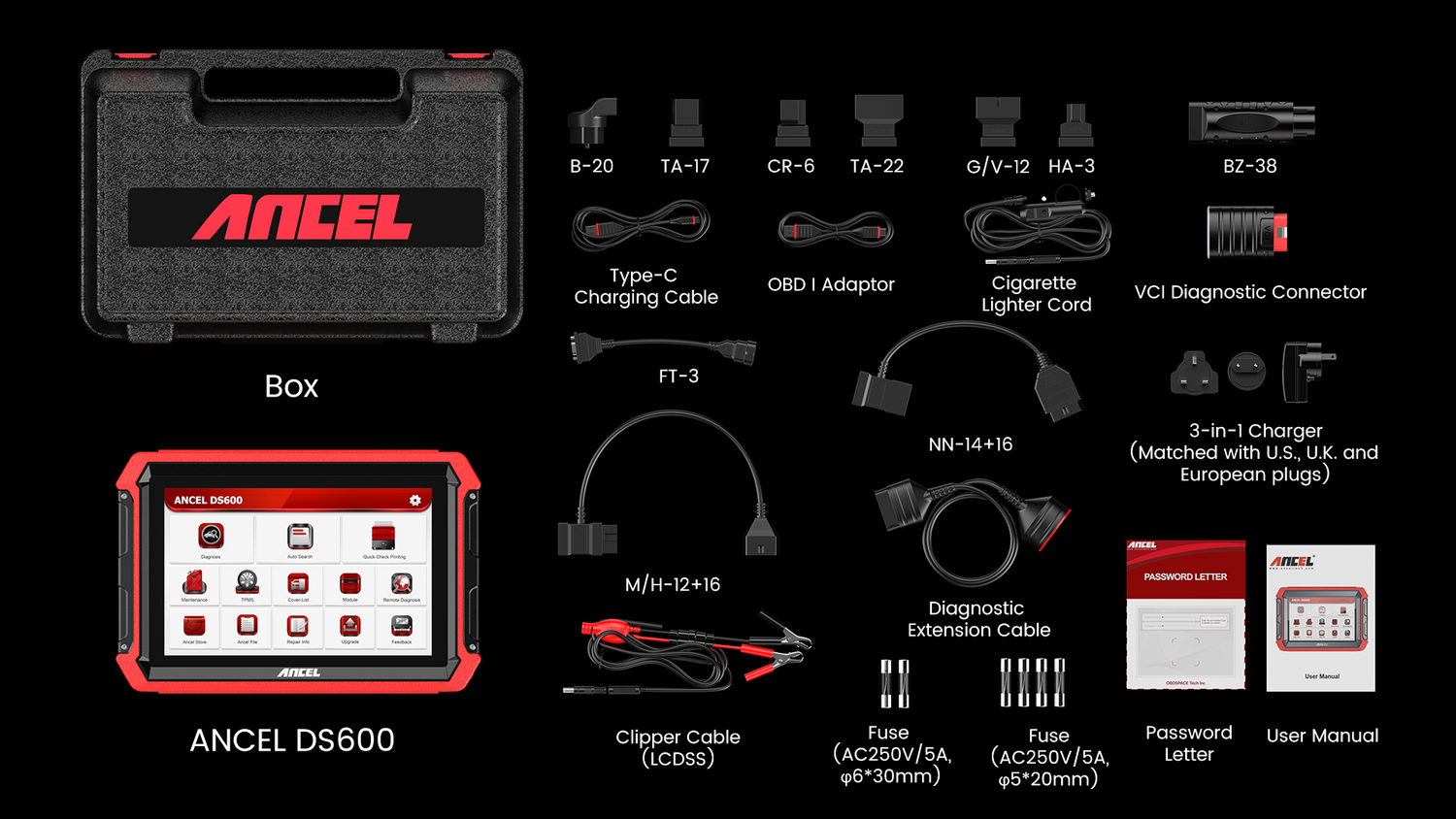 Ancel DS600  diagnostic scanner for cars all accessories.
