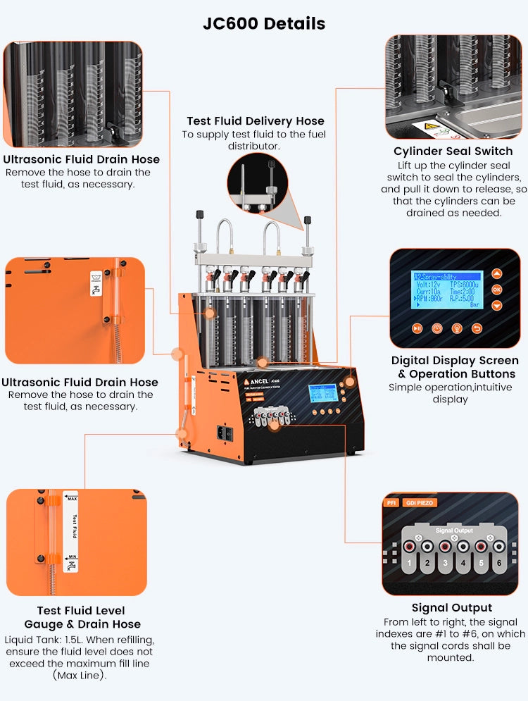 Jc600 R ANCEL JC600 GDI Piezo 6-Cylinder Car Fuel Injector Tester Cleaner Mach