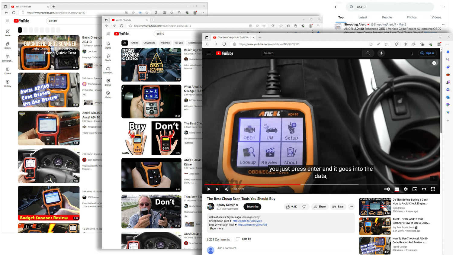 YouTuber Scotty Kilmer reviews the Ancel car code reader.