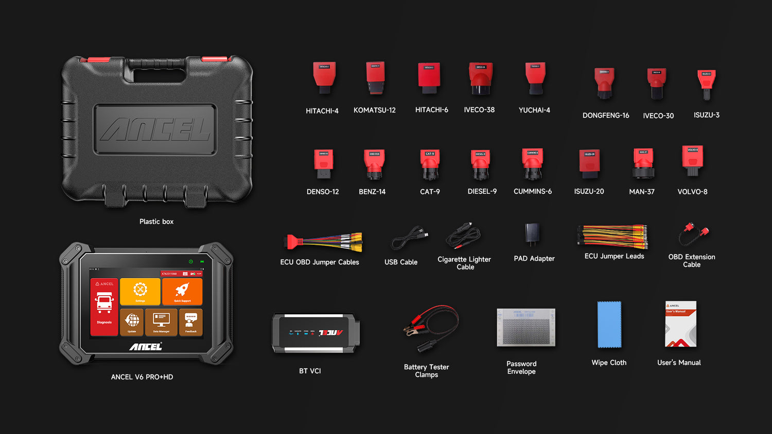 Ancel V6 pro HD truck diagnostic scanner all accerssories.
